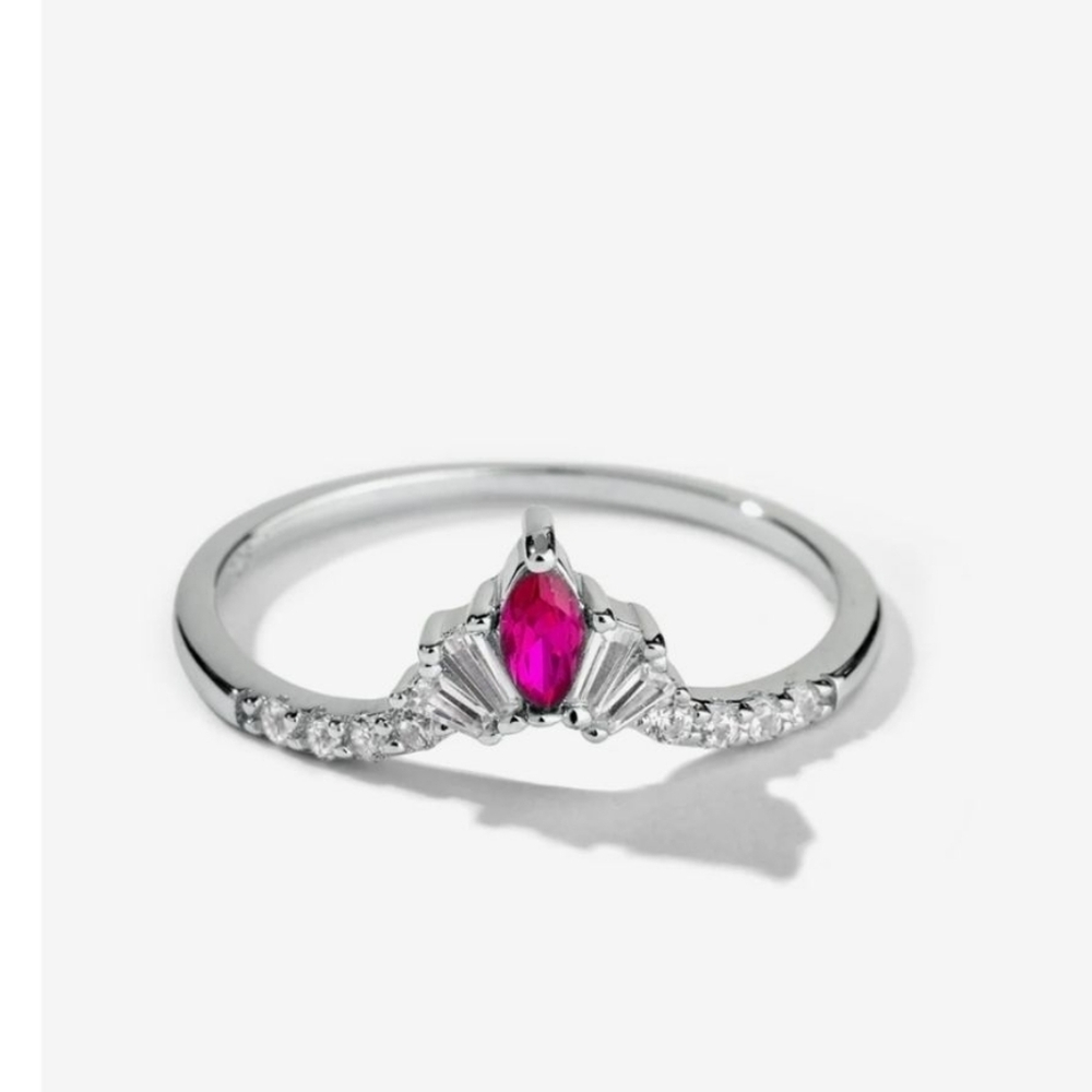 Dainty Stackable Pink And Silver V-shaped Ring By Oomiay